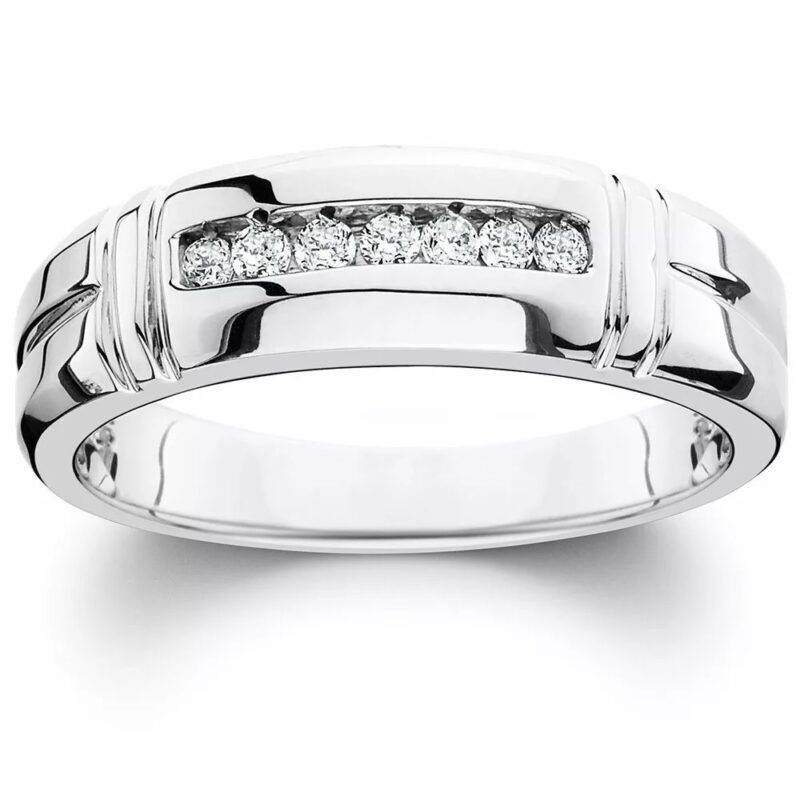 0.20 Ct Round Cut Natural Moissanite Men's Wedding Band Ring in 925 Sterling Silver