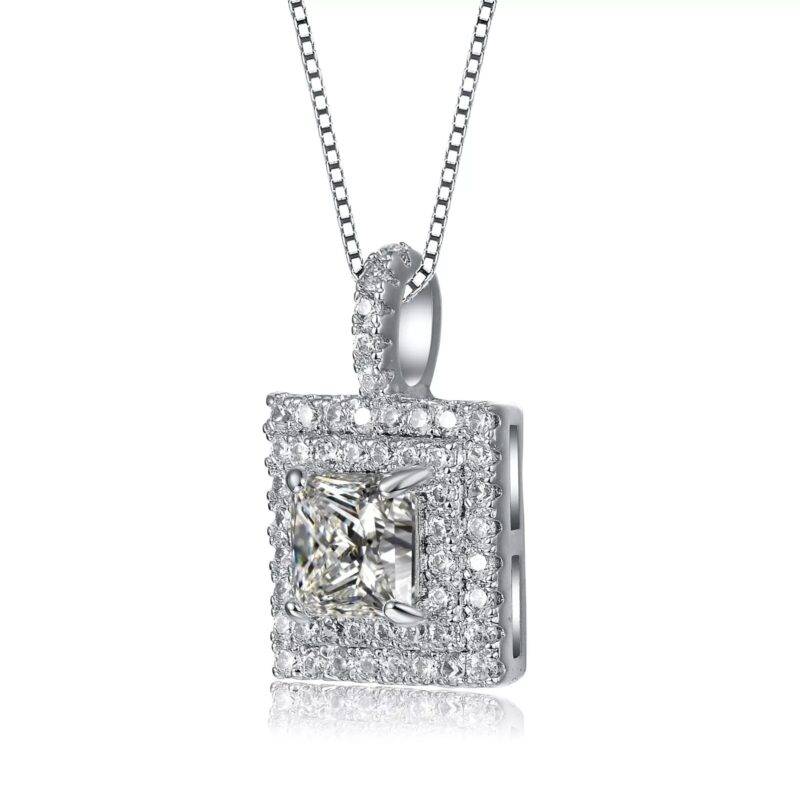 2CT Princess Cut VVS1 Moissanite Halo Pendant Necklace 14K White Gold - Image 3