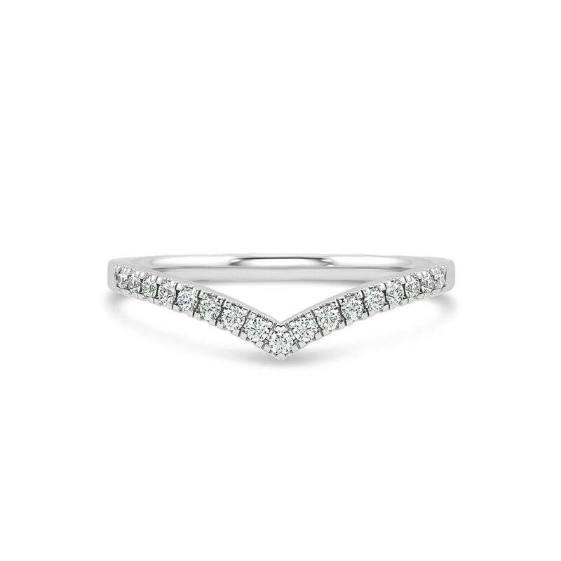 14K White Gold 0.20 Ct Real Moissanite Chevron Wedding Band Ring