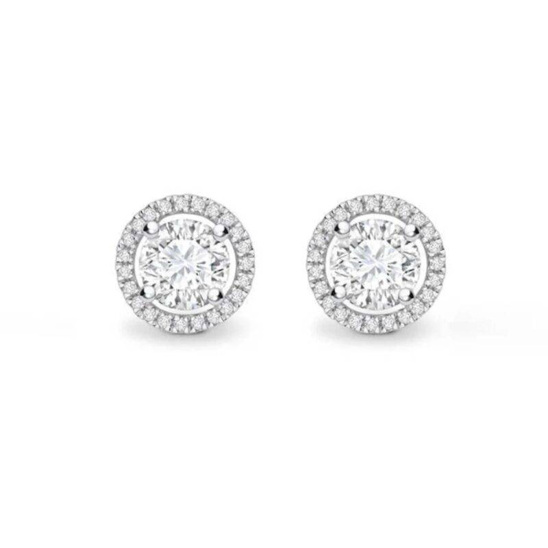 Round Brilliant Cut Moissanite Halo Stud Earrings 14K White Gold - Image 2