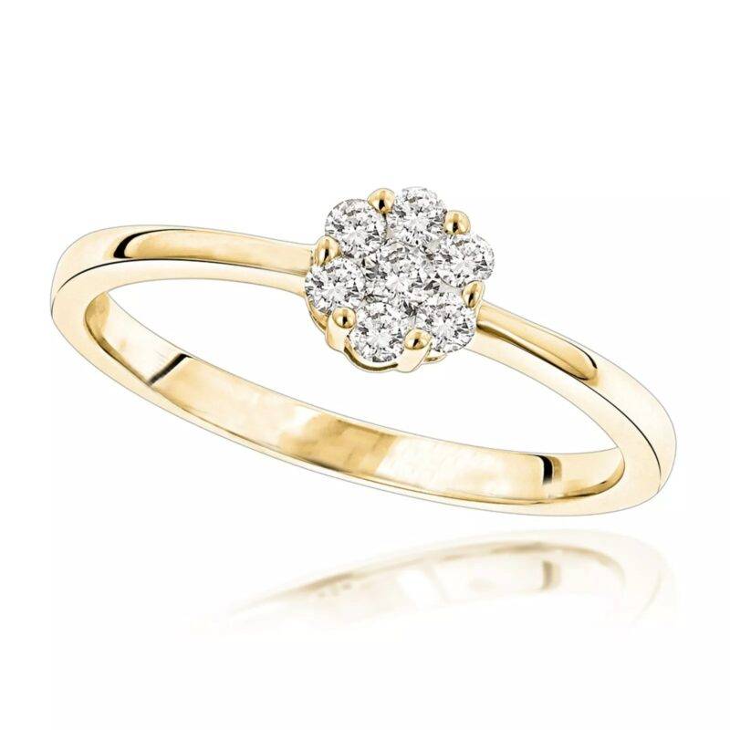 0.50 CT Round Cut Lab Created Diamond Flower Engagement Ring 14K Yellow Gold Plated Silver