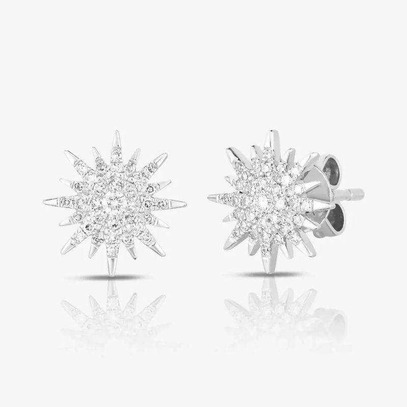 0.50 Ct Round Cut Diamond Starburst Stud Earrings 14K White Gold Plated Silver