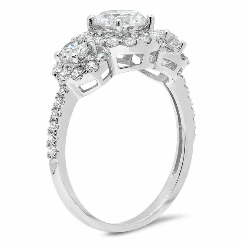 2.50 Cttw Round Cut Natural Moissanite 3-Stone Engagement Ring 14K White Gold - Image 3