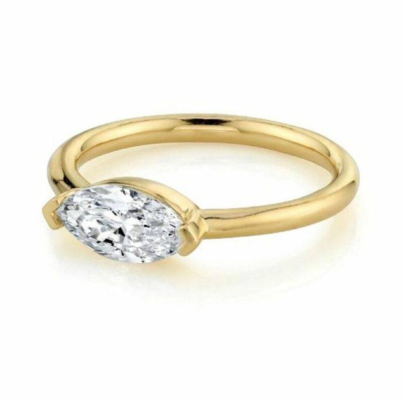 1CT East West Marquise Cut Natural Moissanite Engagement Ring 14k Yellow Gold Plated - Image 3