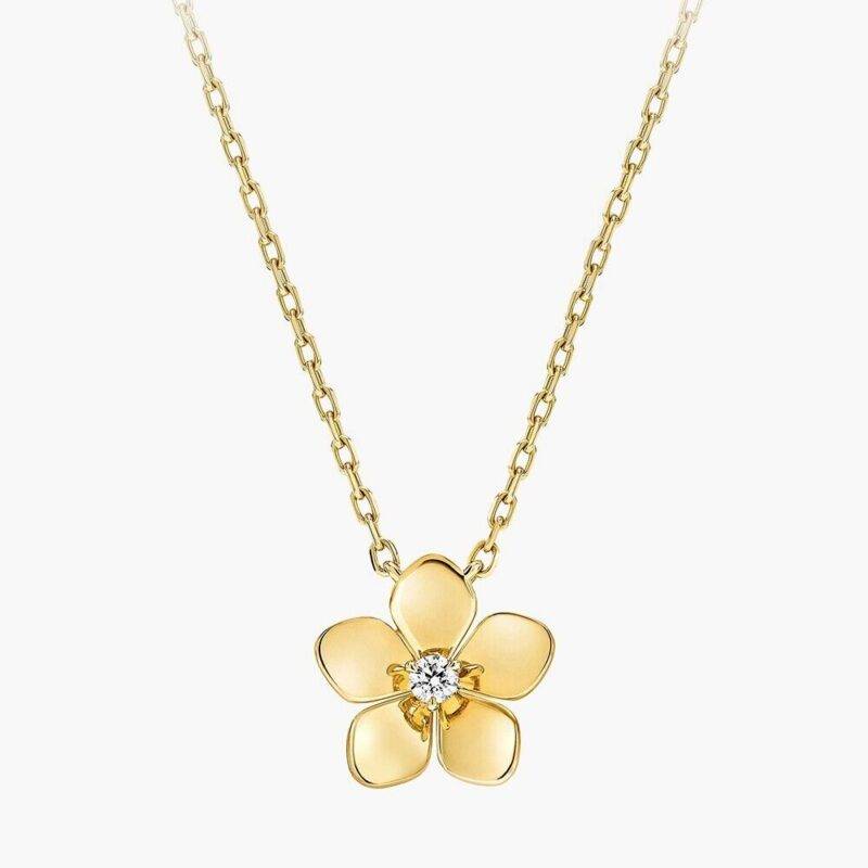 0.25 CT Round Cut Natural Moissanite Flower Pendant 18" Chain 14K Yellow Gold Plated