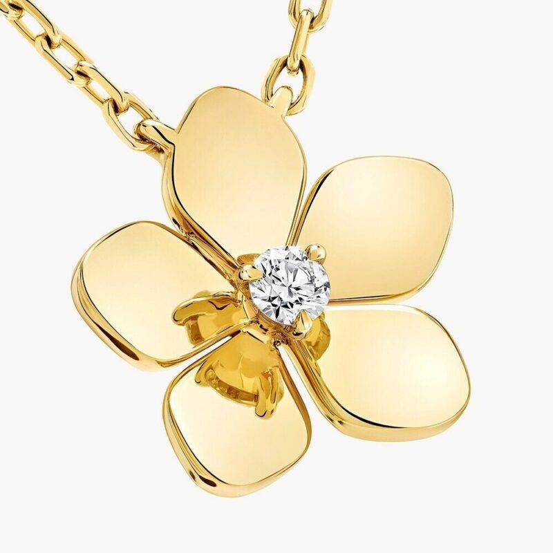 0.25 CT Round Cut Natural Moissanite Flower Pendant 18" Chain 14K Yellow Gold Plated - Image 3