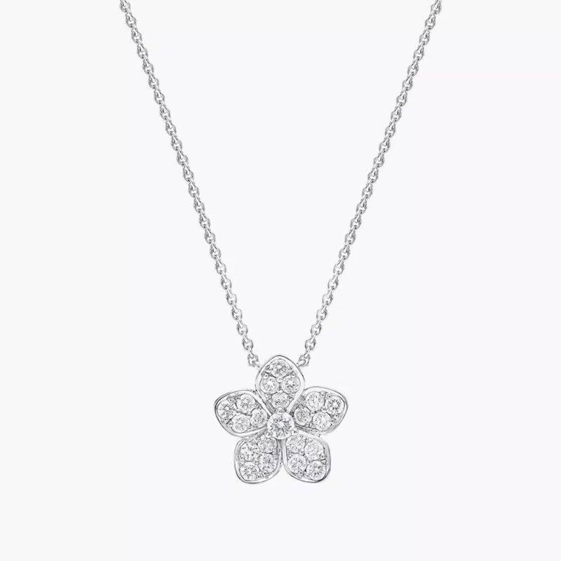 0.50 Ct Round Cut Moissanite Flower Pendant Necklace 18" in Sterling Silver - Image 3