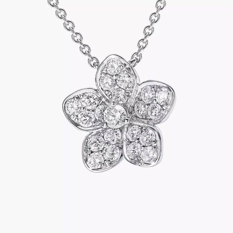 0.50 Ct Round Cut Moissanite Flower Pendant Necklace 18" in Sterling Silver