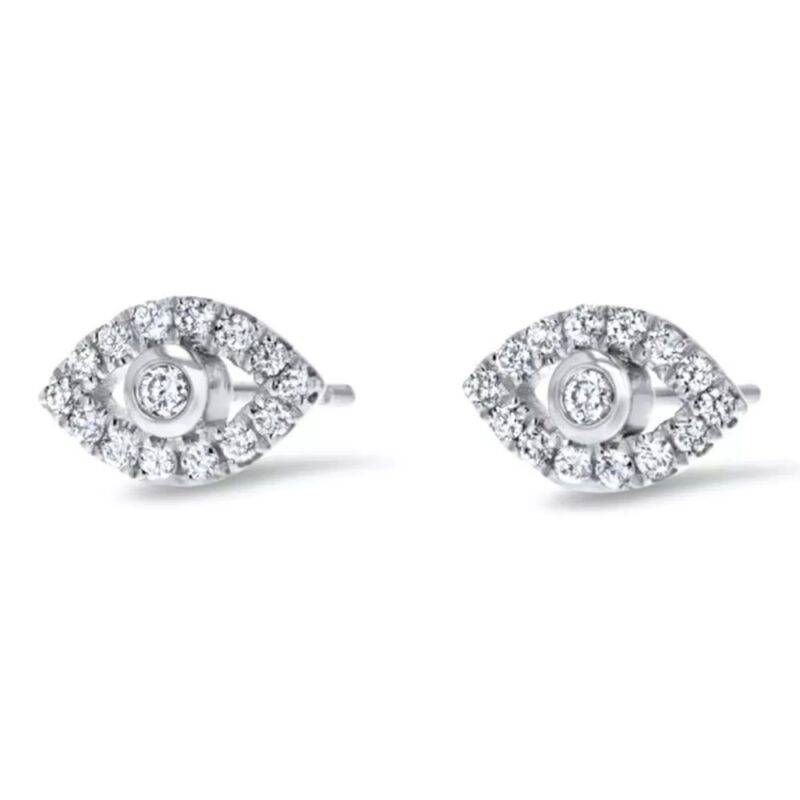 0.50 CT Round Cut Moissanite Evil Eye Stud Earrings 14K White Gold Plated Silver