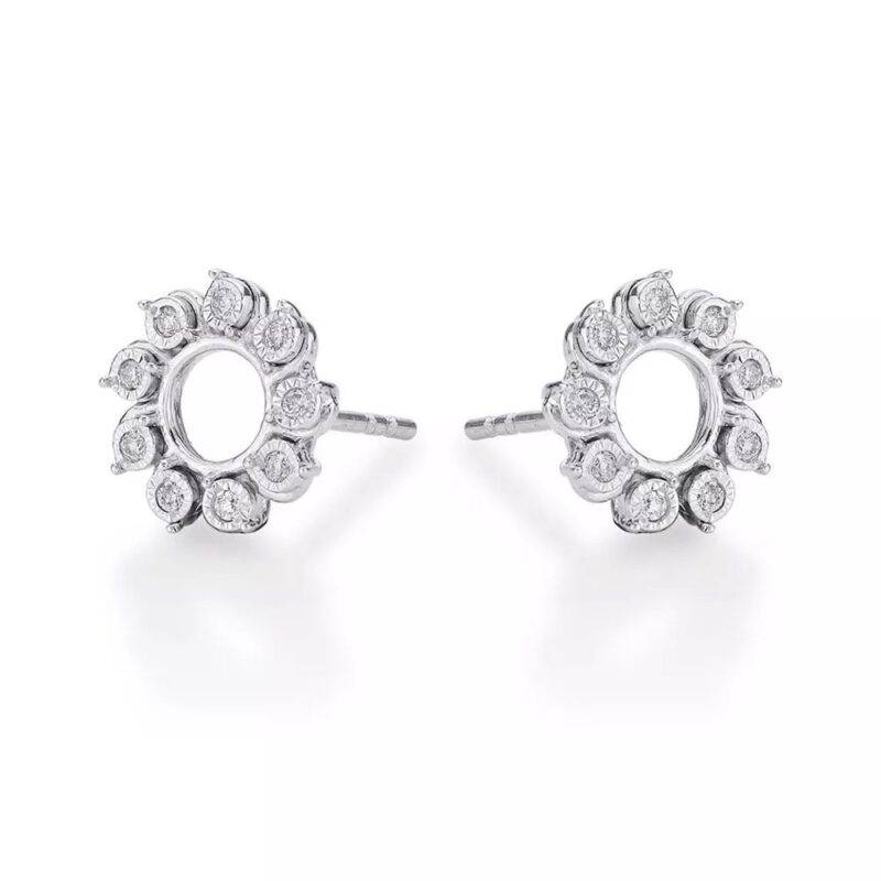 0.12 Ct Round Cut Real Moissanite Circle of Life Stud Earrings 14k White Gold Plated