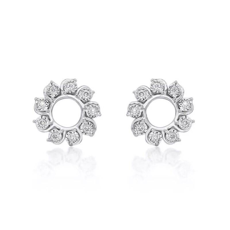 0.12 Ct Round Cut Real Moissanite Circle of Life Stud Earrings 14k White Gold Plated - Image 3