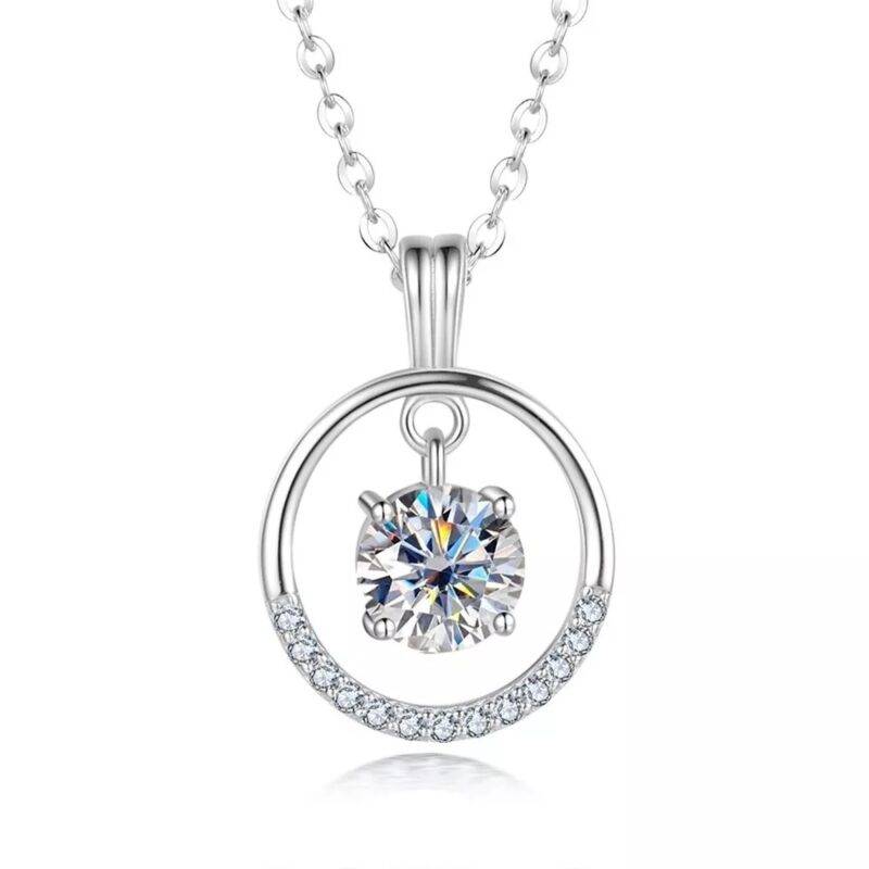 1.50 Ct Round Cut Natural Moissanite Circle Pendant Necklace 925 Sterling Silver