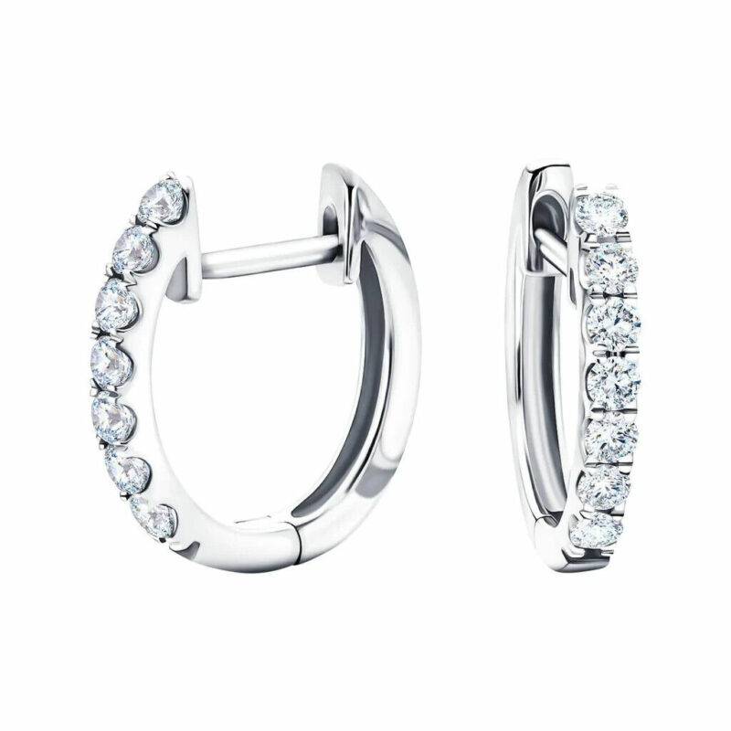 0.35 Ct Round Cut Natural Moissanite Huggie Hoop Earrings Solid 14K White Gold