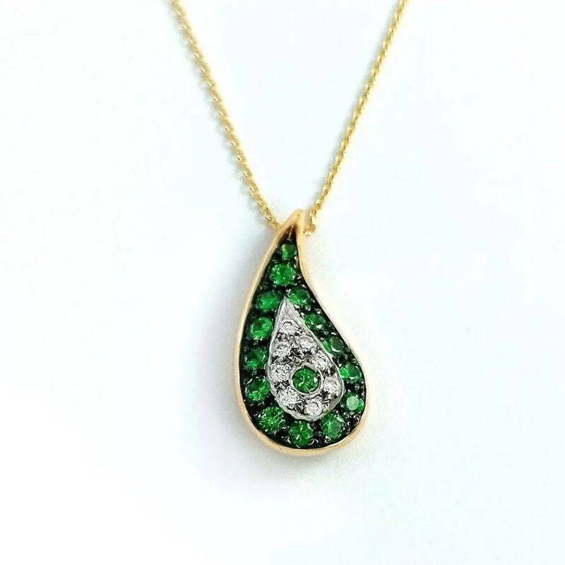 0.20 Ct Created Emerald & Diamond Evil Eye Pendant Necklace 14K Yellow Gold Plated