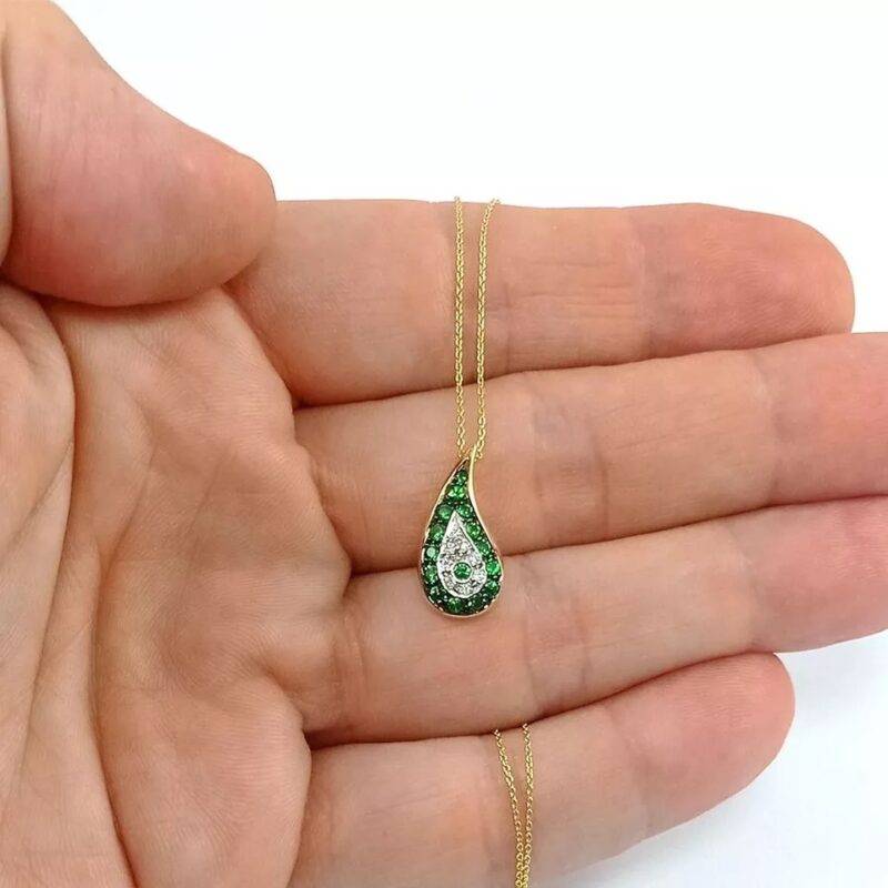 0.20 Ct Created Emerald & Diamond Evil Eye Pendant Necklace 14K Yellow Gold Plated - Image 5