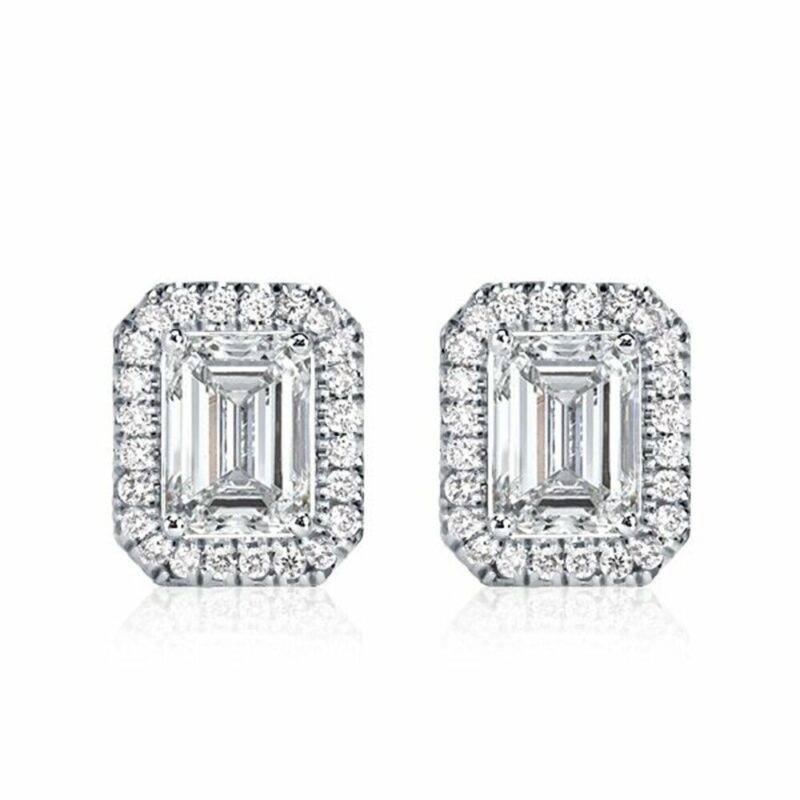 2.50 Ct Emerald Cut Natural Moissanite Halo Stud Earrings in 925 Sterling Silver - Image 3