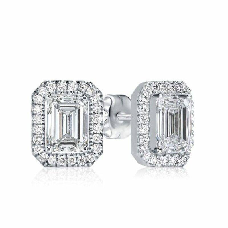 2.50 Ct Emerald Cut Natural Moissanite Halo Stud Earrings in 925 Sterling Silver