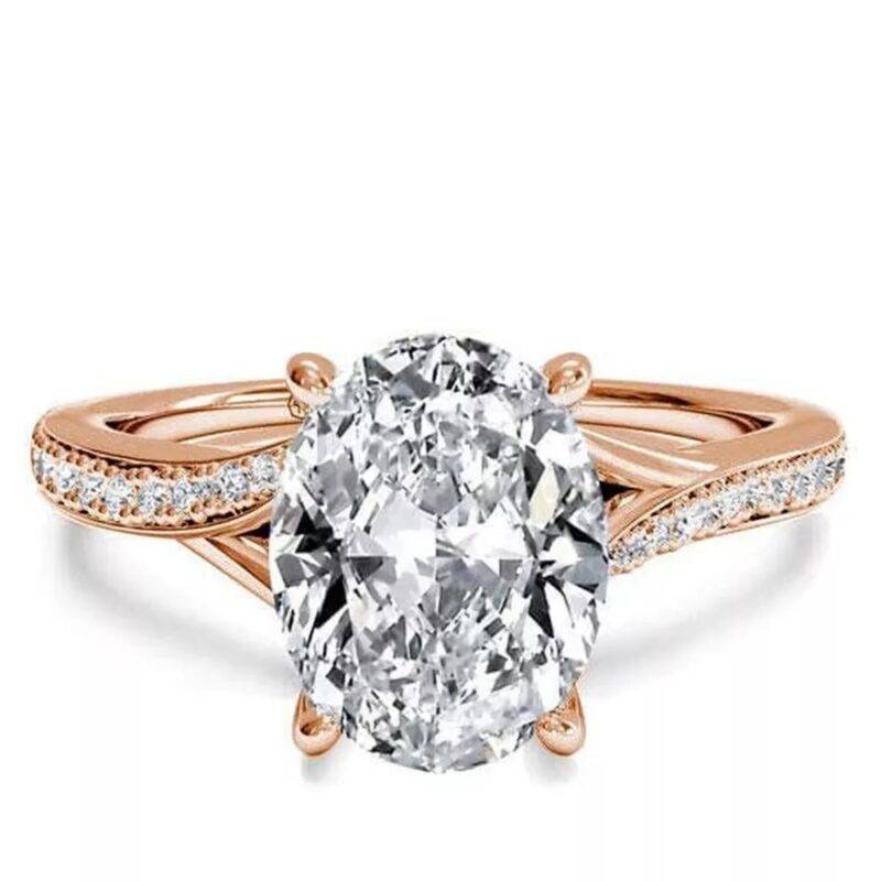 3.85 Ct Oval Cut Moissanite Solitaire Engagement Ring in Rose Gold Plated Silver