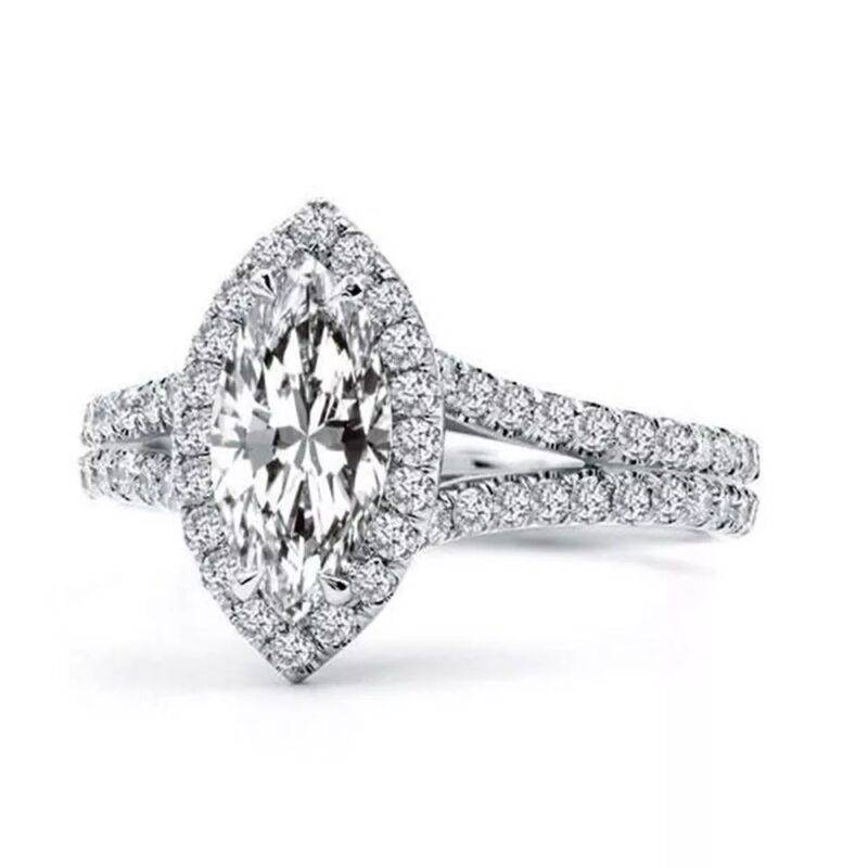 3.00 Ct Halo Marquise Cut Real Moissanite Engagement Ring 14K White Gold - Image 3