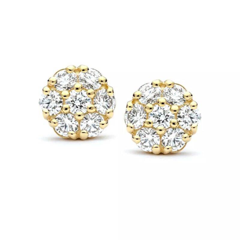 1.60 Ct Round Cut Moissanite Cluster Stud Earrings 14K Yellow Gold Plated Silver