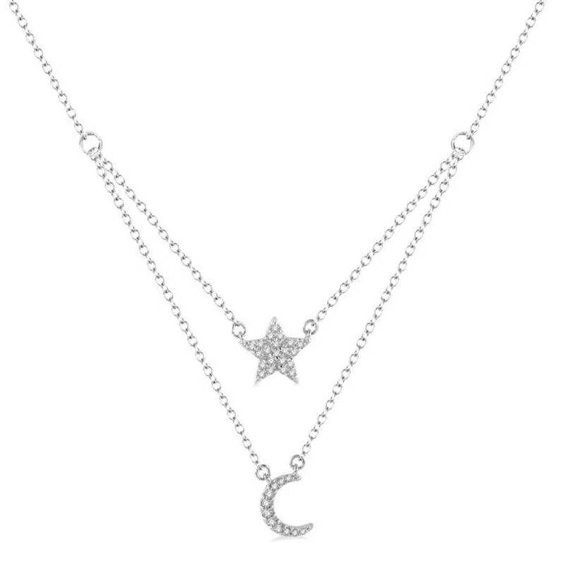 0.20 CT Round Cut Moissanite Star & Moon Charm Necklace in 925 Sterling Silver - Image 4