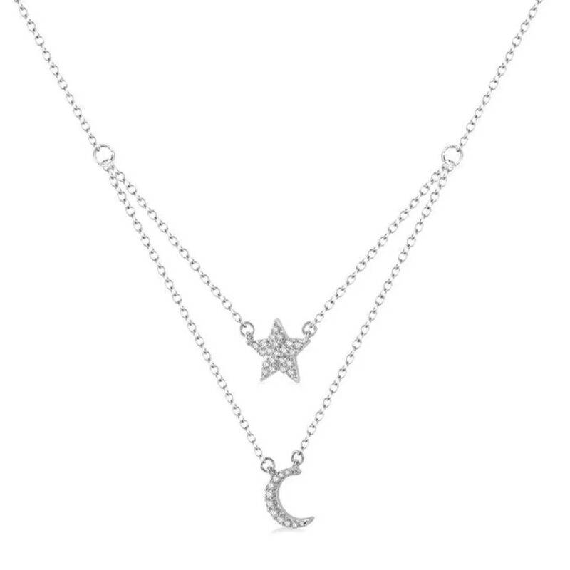 0.20 CT Round Cut Moissanite Star & Moon Charm Necklace in 925 Sterling Silver - Image 3