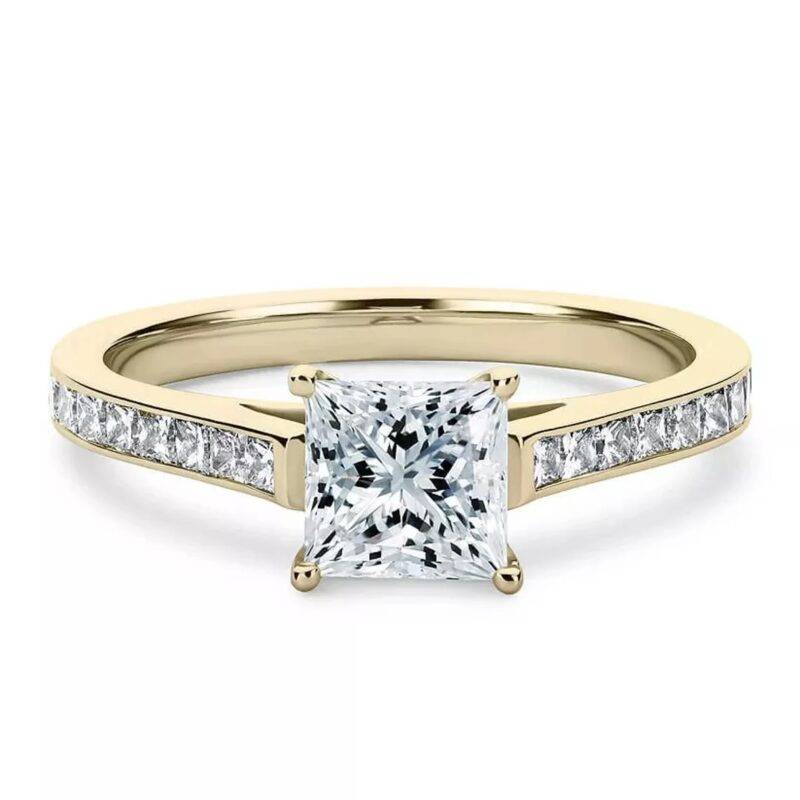 1.25 CT Princess Cut Natural Moissanite Solitaire Engagement Ring 14K Yellow Gold Plated