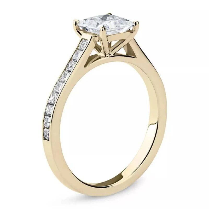 1.25 CT Princess Cut Natural Moissanite Solitaire Engagement Ring 14K Yellow Gold Plated - Image 3