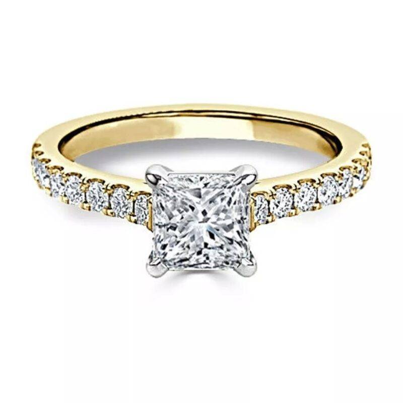 1.50 Ct Princess Cut Moissanite Solitaire Engagement Ring 14K Yellow Gold Plated Silver - Image 3