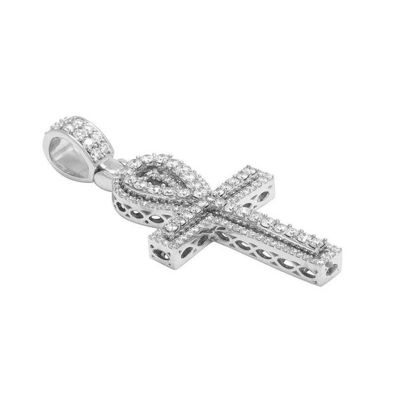 2Ct Round Cut Natural Moissanite Ankh Cross Pendant in White Gold Plated Silver - Image 3