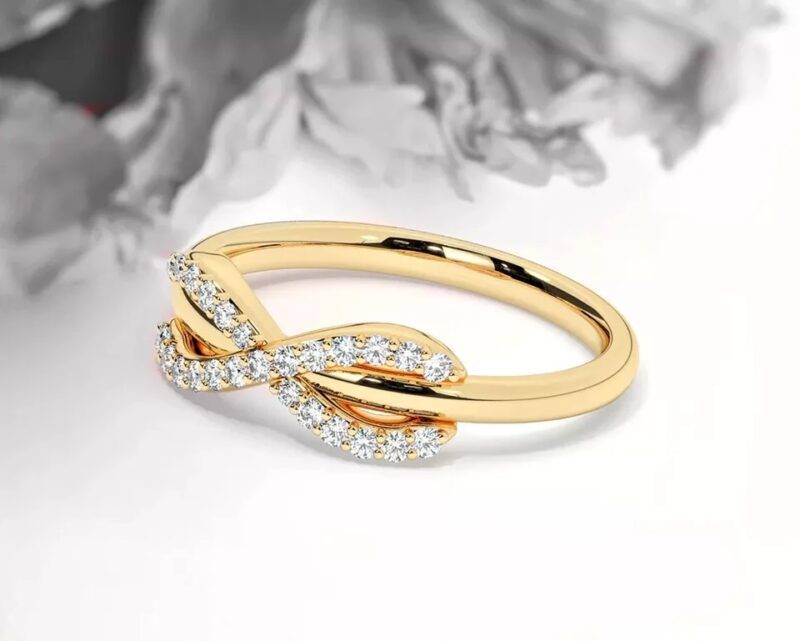 0.25 CT Round Cut Natural Moissanite Infinity Wedding Band Ring 14K Yellow Gold Plated - Image 4