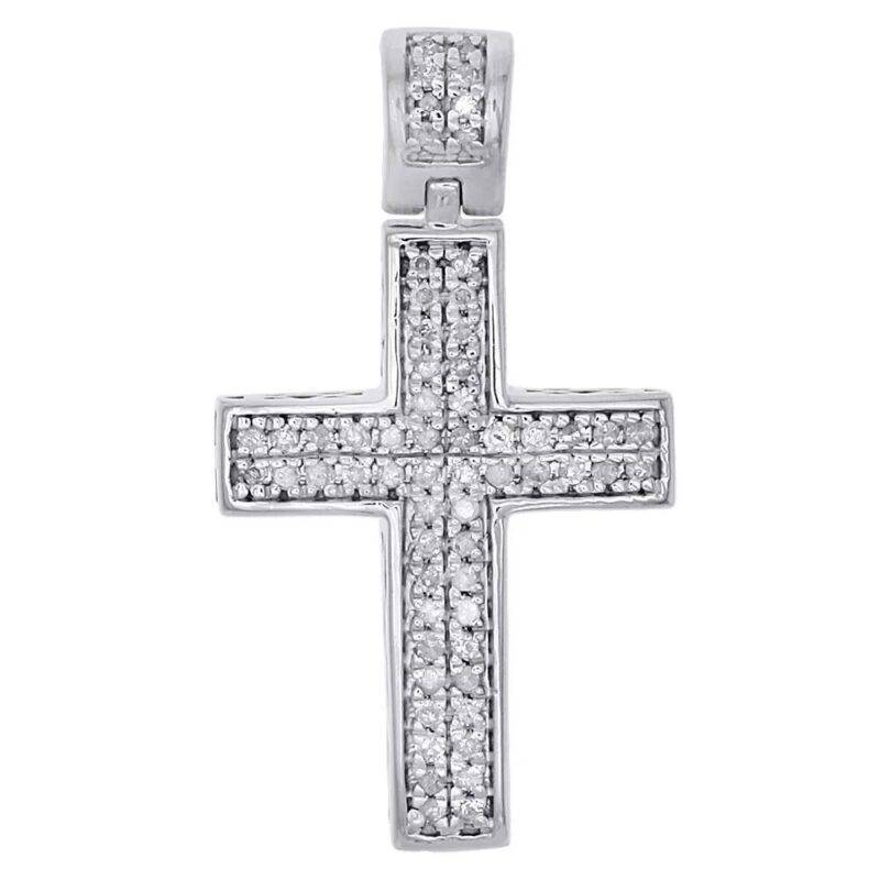 0.50 CT Round Cut Moissanite Cross Pendant 14K White Gold Plated Silver