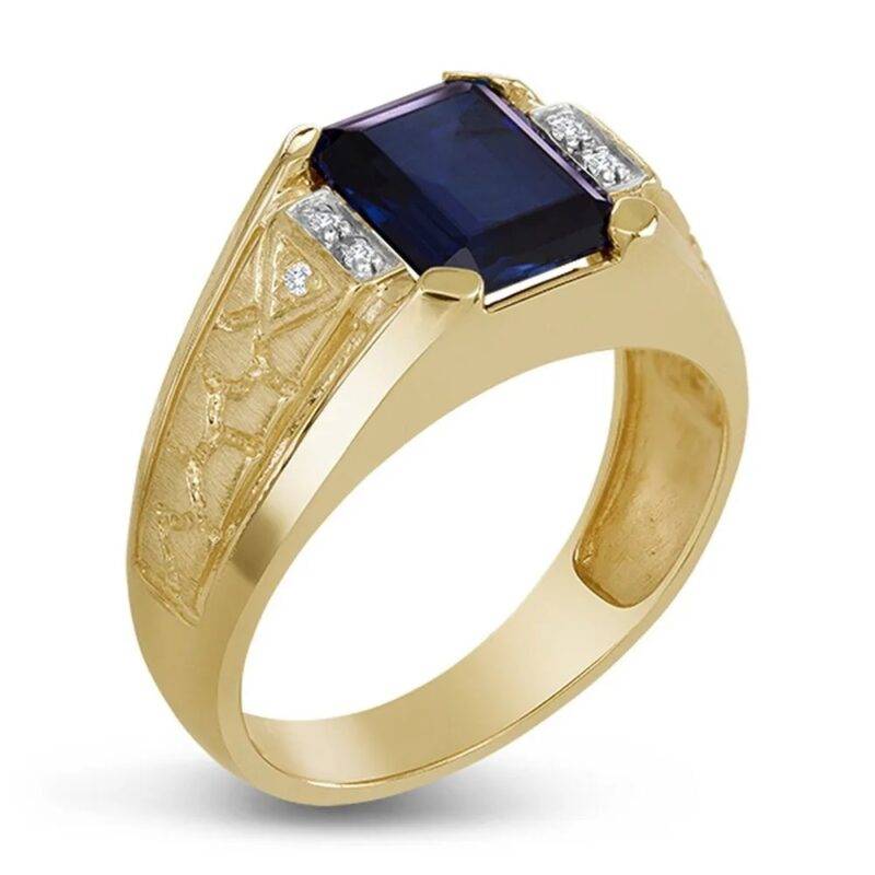 2.85 Ct Lab Created Blue Sapphire & Diamond Men's Wedding Band Ring 14K Yellow Gold Plated - Image 3