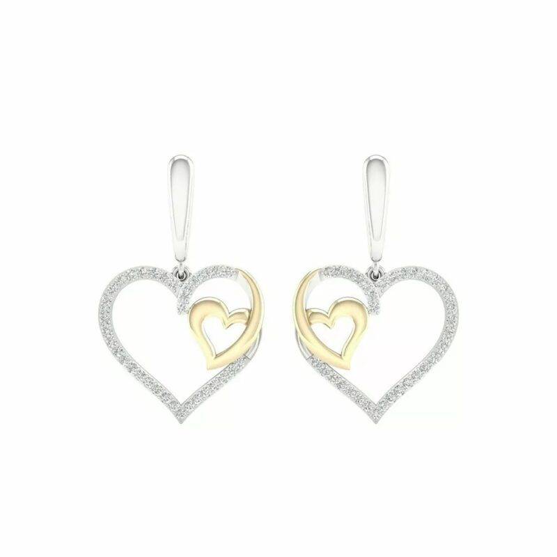 0.25 CT Round Cut Created Diamond Double Heart Stud Earrings in Sterling Silver - Image 3