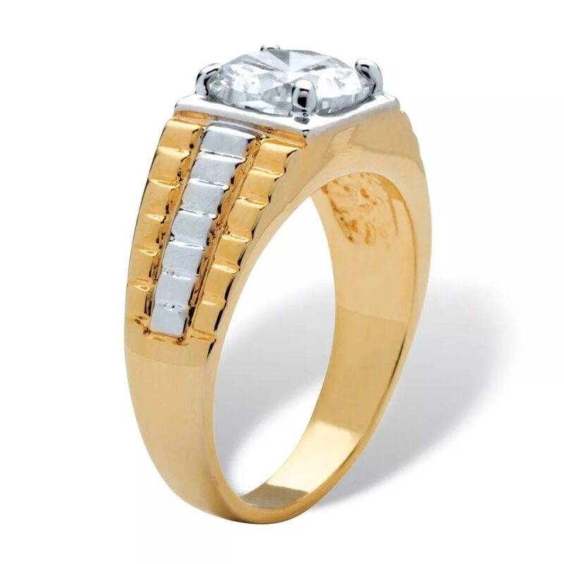 3Ct Round Cut Natural Moissanite Men's Solitaire Ring in Two Tone Gold Plated Silver - Image 3