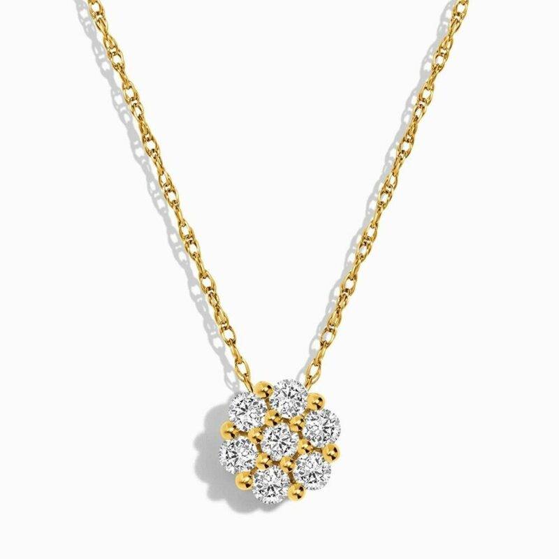 0.35 Ct Round Cut Real Moissanite Cluster Pendant Necklace 14k Yellow Gold Plated