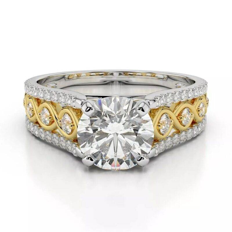 3.25 Ct Round Cut Solitaire Moissanite Engagement Wedding Ring 14K Two Tone Gold Plated Silver