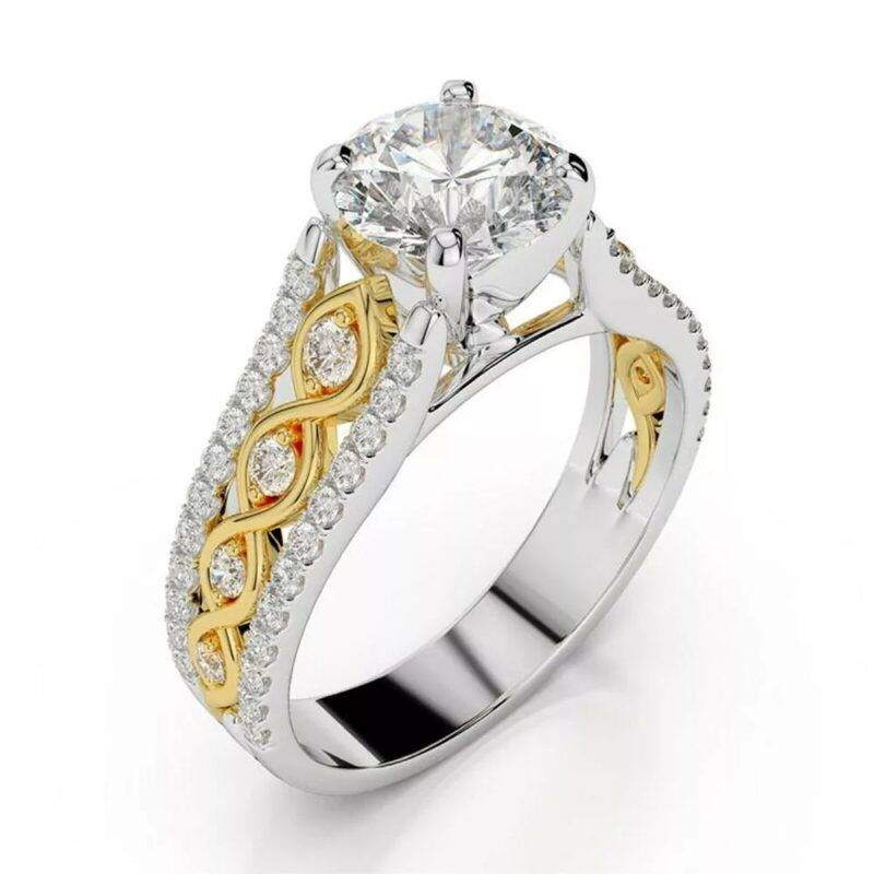 3.25 Ct Round Cut Solitaire Moissanite Engagement Wedding Ring 14K Two Tone Gold Plated Silver - Image 3