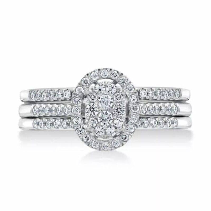 3.05 CT Round Cut Moissanite Halo Engagement Bridal Ring Set 14K White Gold Plated - Image 3