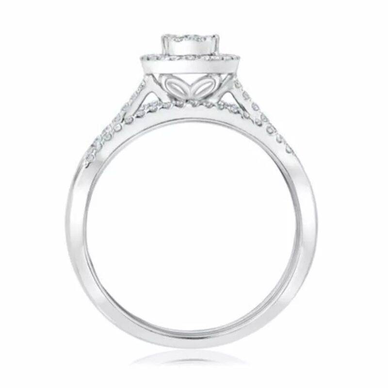 3.05 CT Round Cut Moissanite Halo Engagement Bridal Ring Set 14K White Gold Plated - Image 5