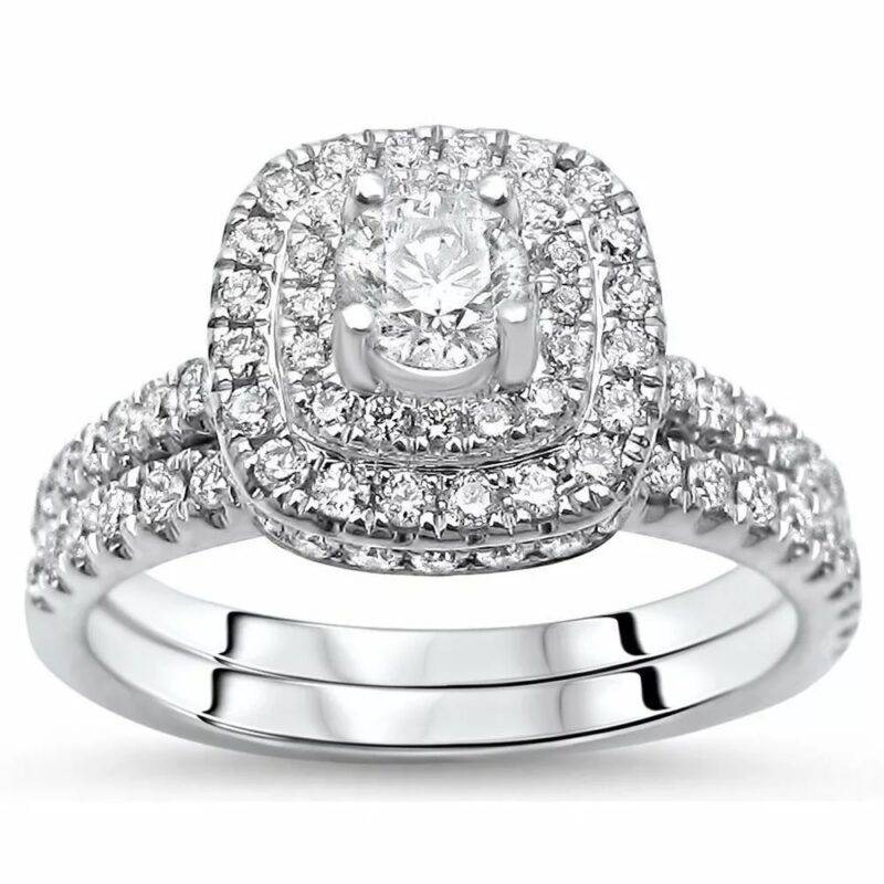 2.75 CT Round Natural Moissanite 14k White Gold Plated Bridal Set Engagement Ring 925 Silver