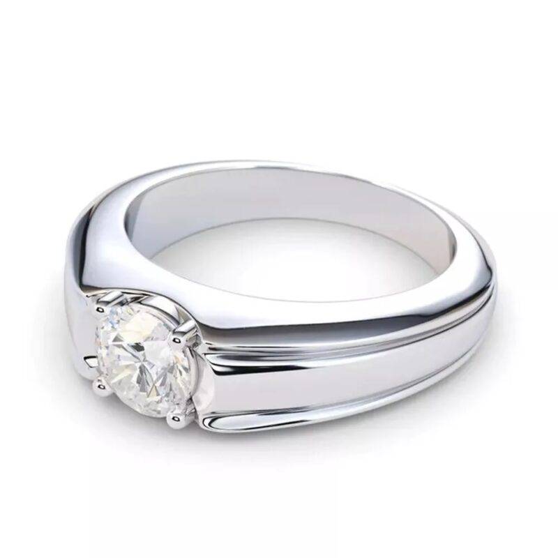 2.00 CT Round Cut Real Moissanite Men's Wedding Ring 14K White Gold - Image 3