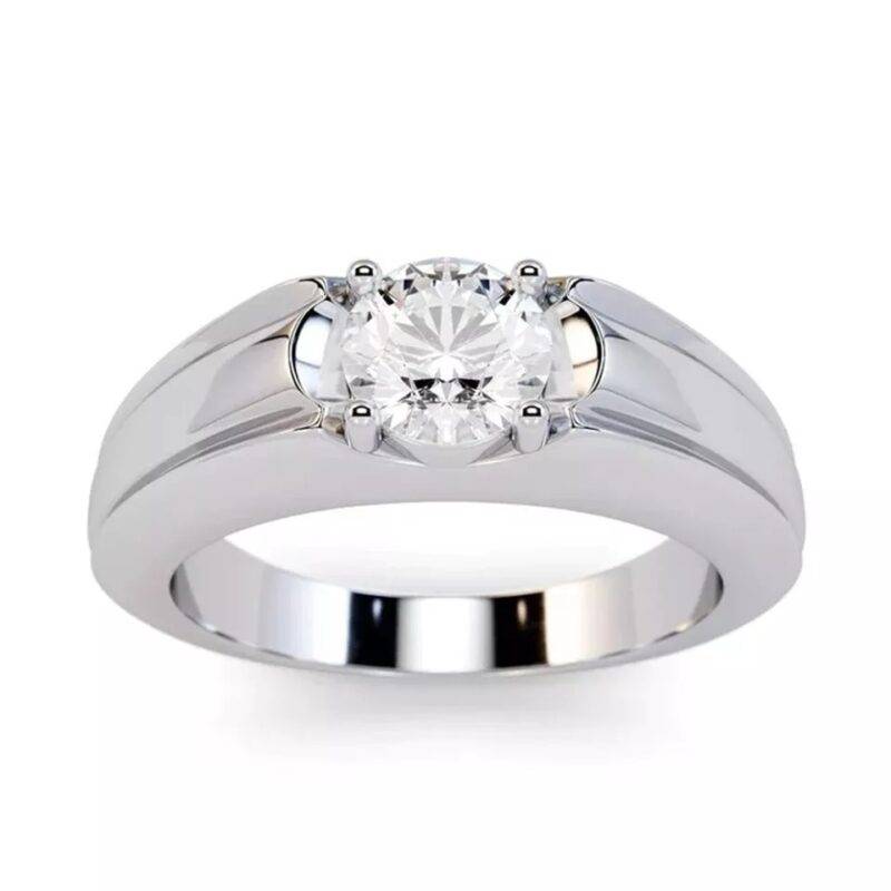 2.00 CT Round Cut Real Moissanite Men's Wedding Ring 14K White Gold