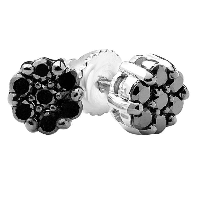 1.00 CT Round Created Black Diamond Cluster Stud Earrings 14K White Gold Plated