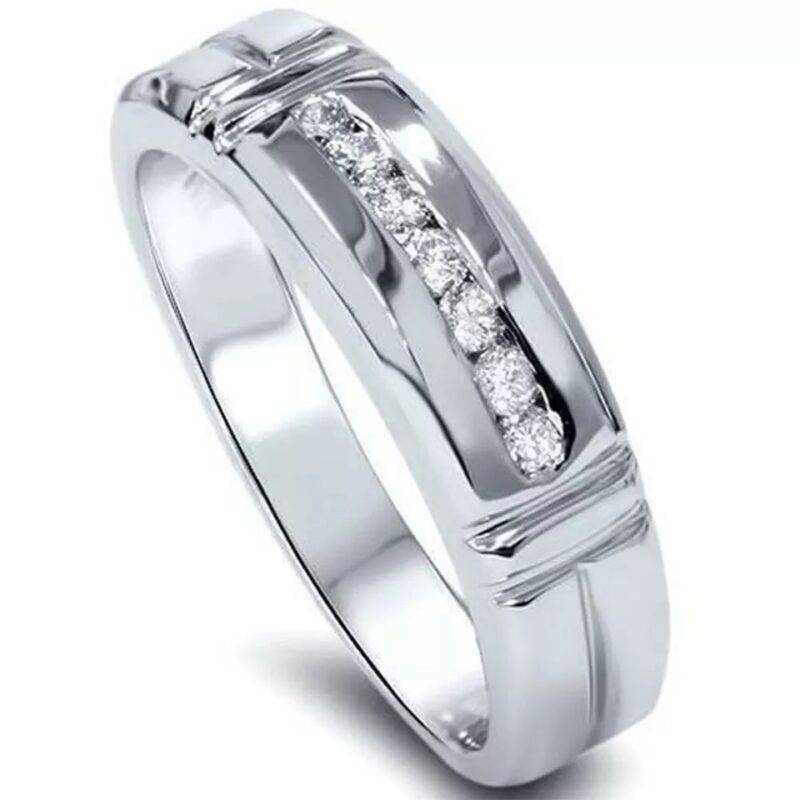 0.20 Ct Round Cut Natural Moissanite Men's Wedding Band Ring in 925 Sterling Silver - Image 3