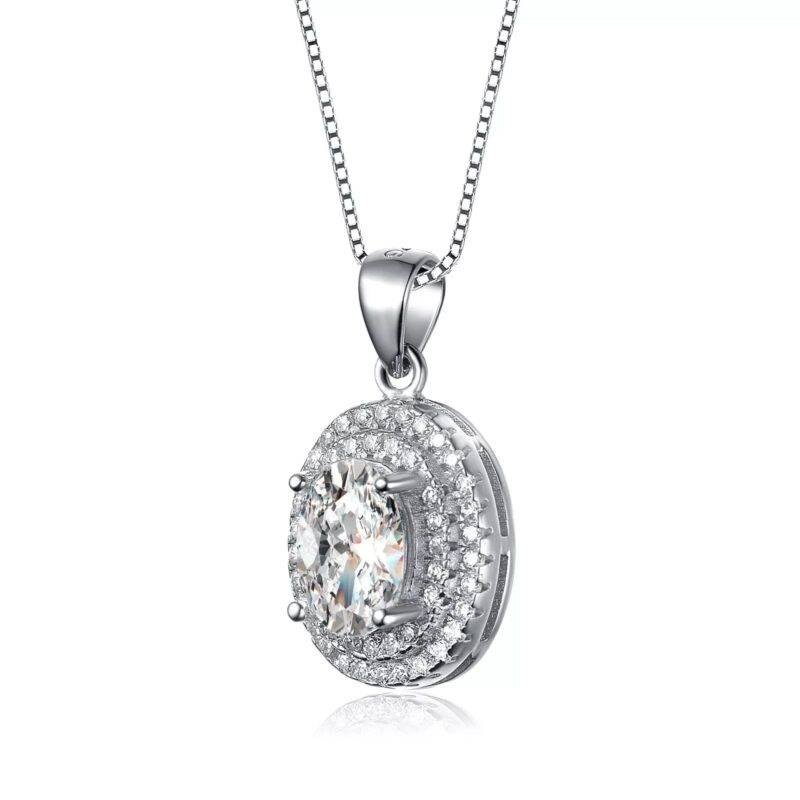 2CT Oval Cut D/VVS1 Moissanite Halo Pendant Necklace 14K White Gold - Image 3