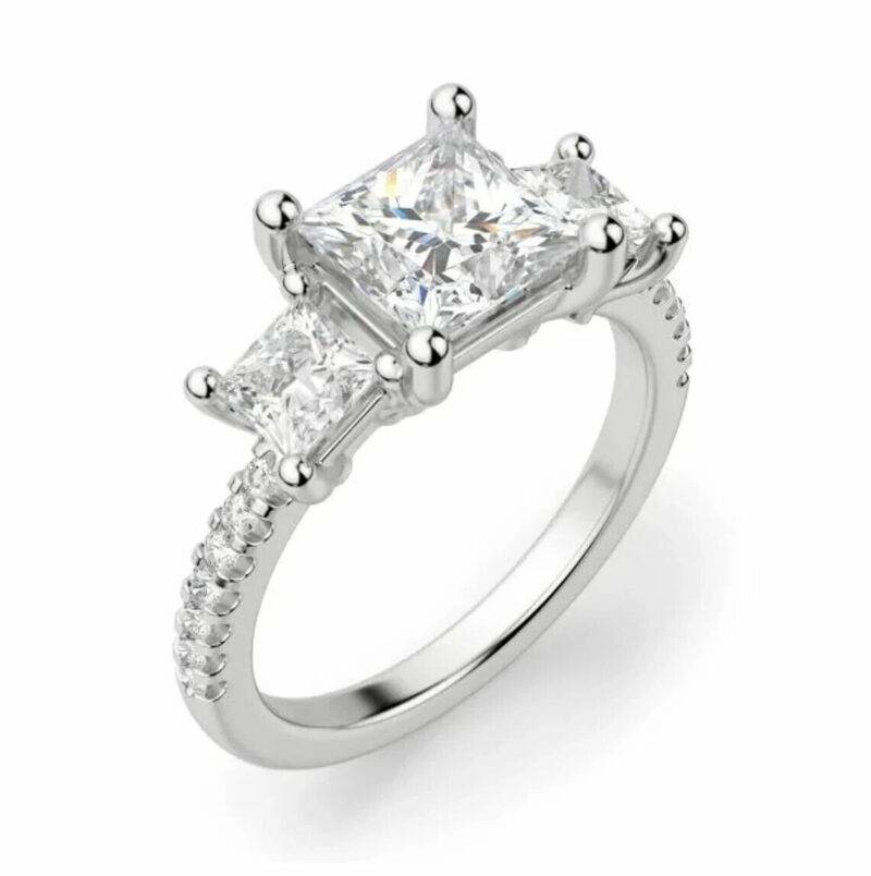 1.50 CT Princess Cut Moissanite 3-Stone Elegant Propose Ring 925 Sterling Silver