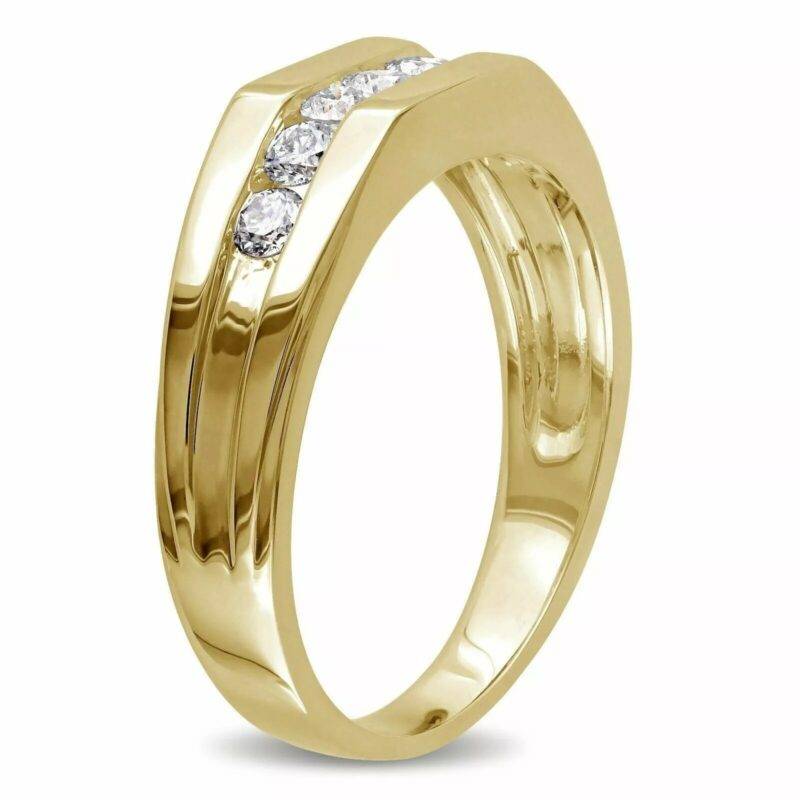 Men's 14K Yellow Gold Plated Channel Set 7-Stone Lab Created Diamond Engagement Ring - Image 3