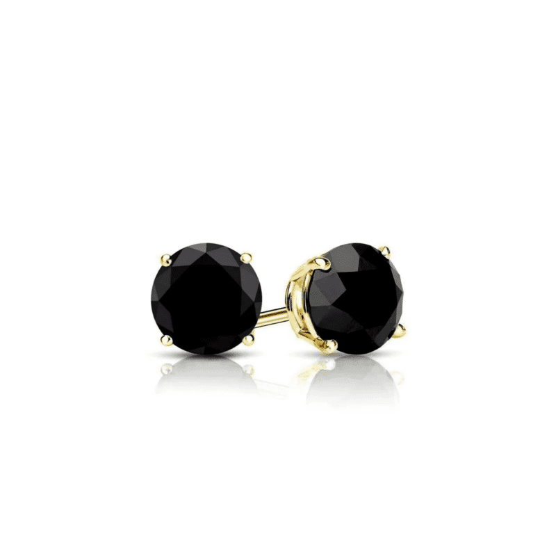 Men's Women's 4Carat Round Cut Lab Created Black Diamond Solitaire Stud Earrings 14K Yellow Gold Plated