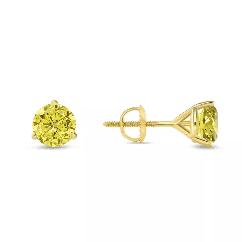 1Ct Round Cut Lab Created Yellow Canary Stud Earrings 14k Yellow Gold Plated